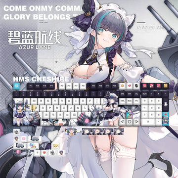 129 Keys/Set Azur Lane HMS Cheshire Cute Neko Girl PBT Cherry Profile for MX Switch Keycap for Mechanical Keyboard Game Custom